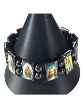 Magnetic Bracelet Saints Jesus Stretch Rectangular Panel Religious Jewelry